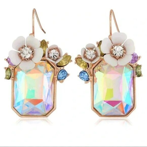 Betsey Johnson Jewelry - Betsey Johnson Gold and White Earrings with Intricate Design